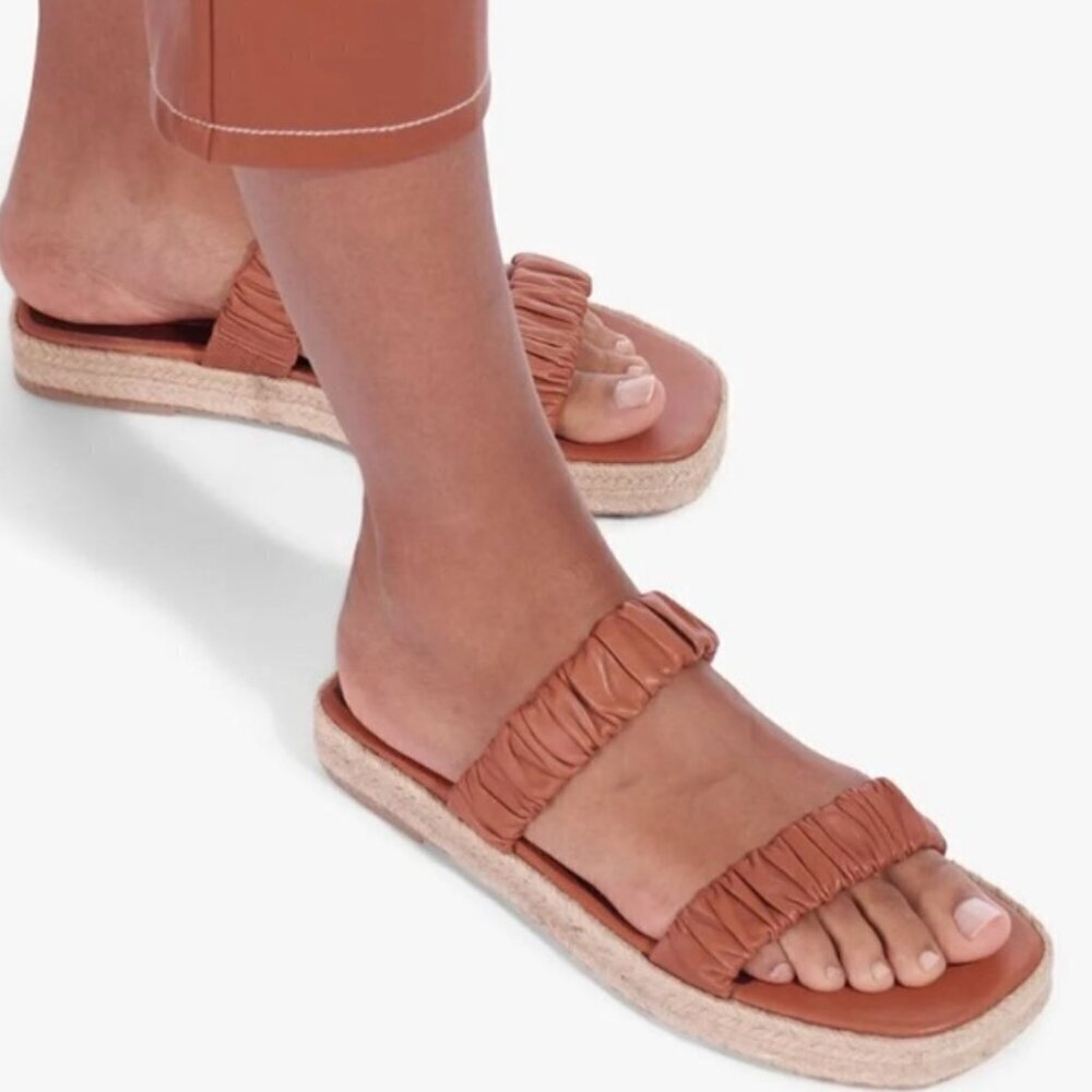 STAUD Maya Ruched Leather Slides